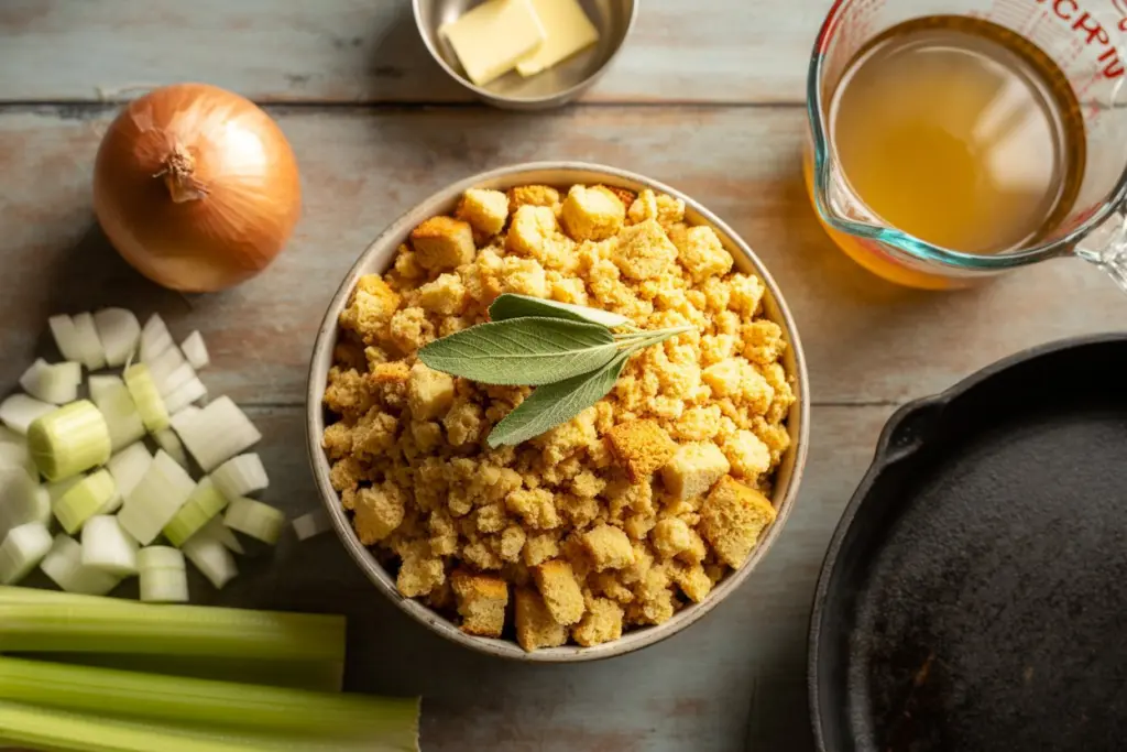 Ingredients for cornbread dressing for Thanksgiving