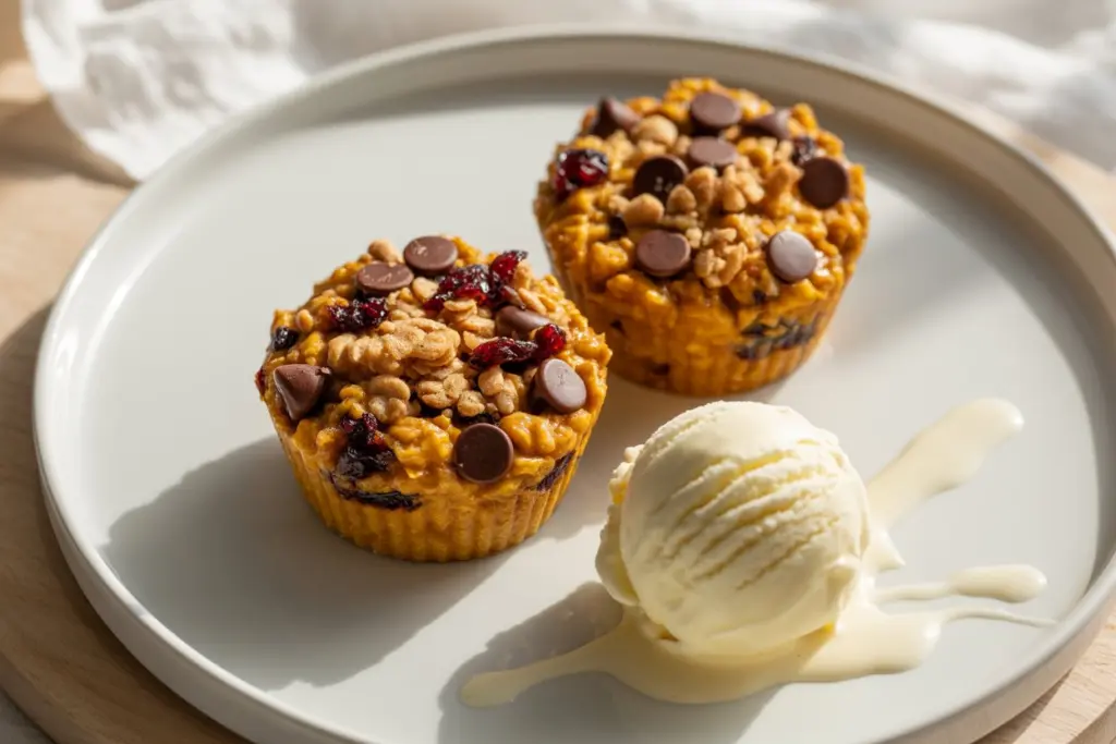 Breakfast Baked Pumpkin Chocolate Chip Oatmeal Cups 11 baked pumpkin chocolate chip oatmeal cups with dried fruit