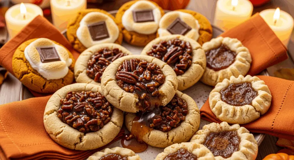 Maple Pecan Pie Cookies Recipe 10 Maple pecan cookies served on fall dessert tray