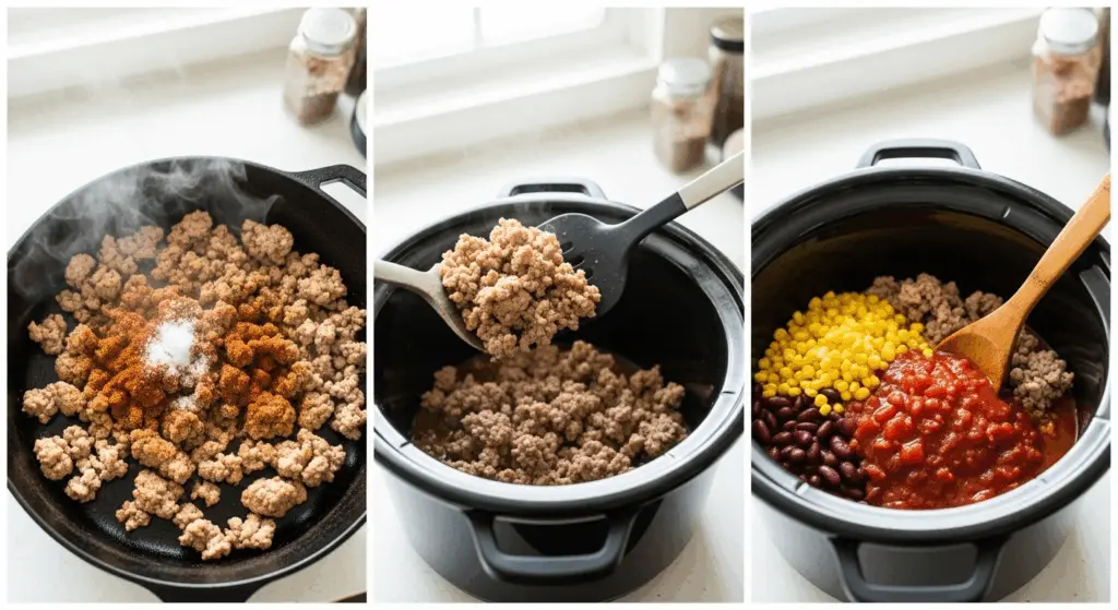 Easy, Healthy Crockpot Turkey Chili Recipe 5 making crockpot turkey chili step by step