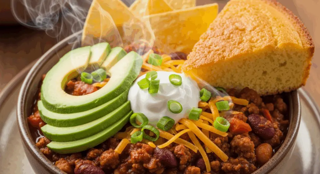 Easy, Healthy Crockpot Turkey Chili Recipe 8 serving crockpot turkey chili with toppings