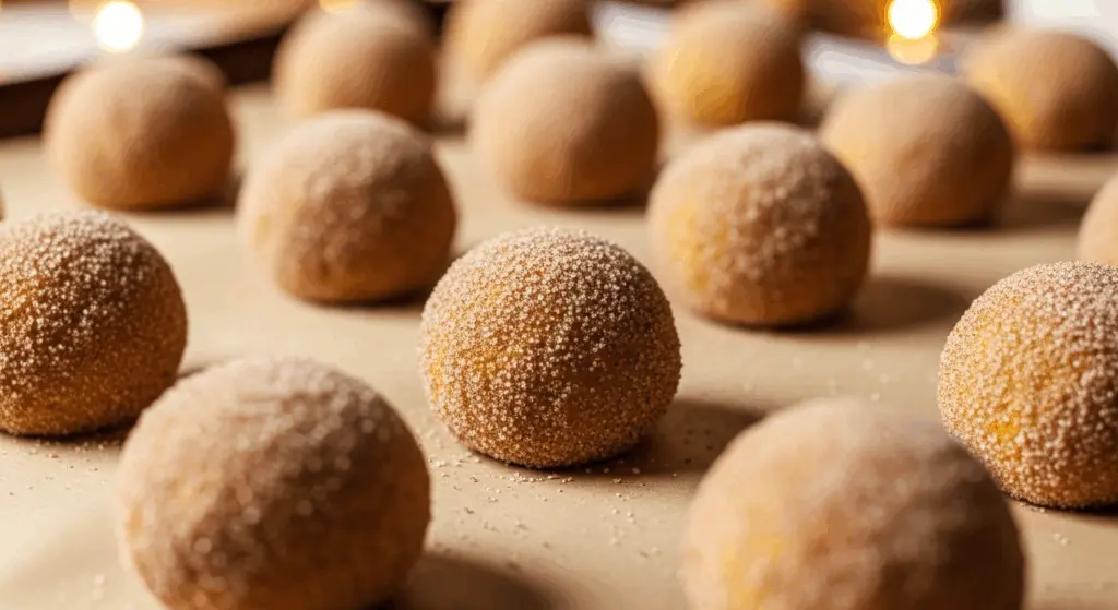 Brown Butter Pumpkin Snickerdoodle Cookies 6 Dough balls rolled in cinnamon sugar