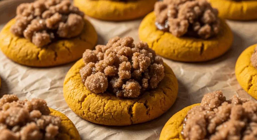 Coffee Cake Pumpkin Cookies 10 Freshly baked Coffee Cake Pumpkin Cookies with cinnamon crumble