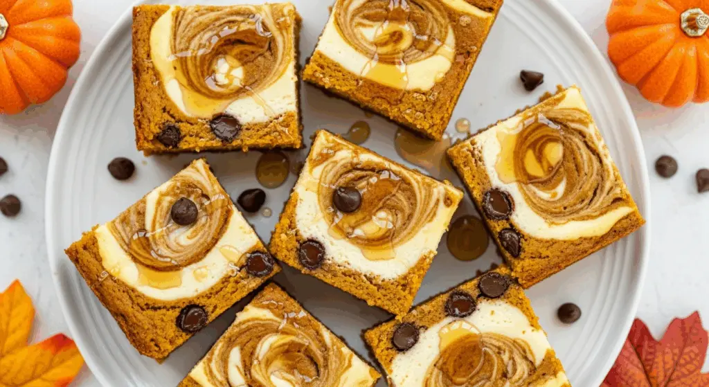 Swirled Cheesecake Pumpkin Bars Recipe 8 Chocolate Chips Pumpkin Bars with Cheesecake Swirled