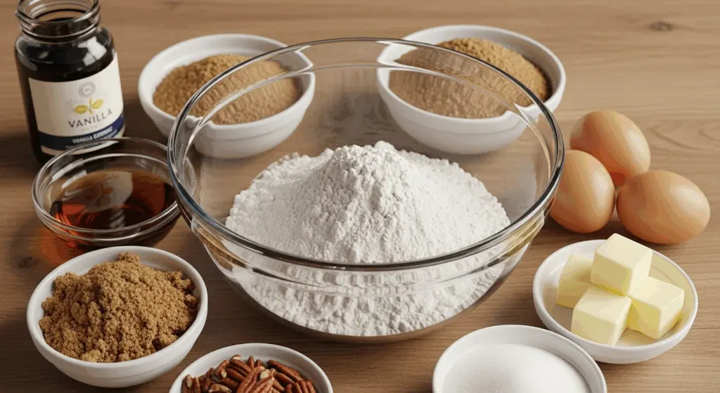 Maple Pecan Pie Cookies Recipe 5 Ingredients for maple pecan pie cookies laid out flat