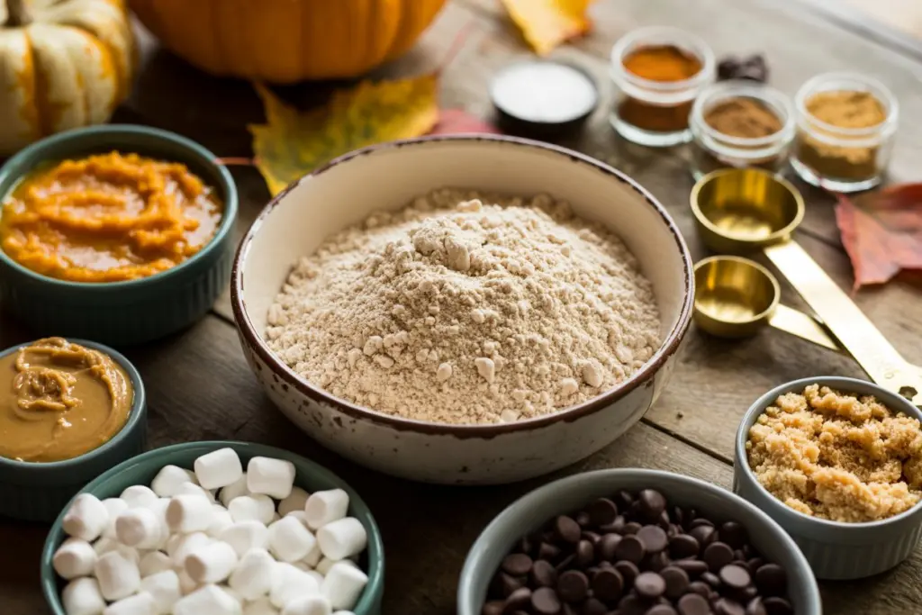 Pumpkin S'mores Cookies Recipe 5 Pumpkin s'mores cookie ingredients laid out