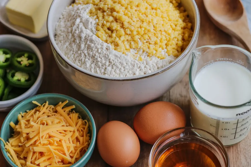 Jalapeño cornbread recipe ingredients arranged neatly