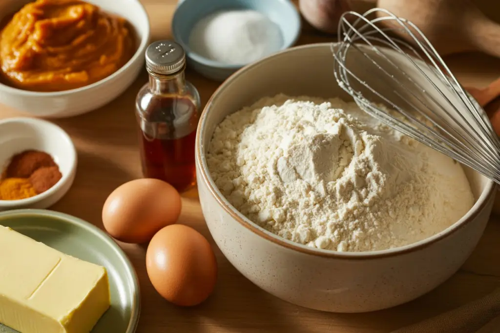Pumpkin Pie Cookies Recipe 5 Flat lay of ingredients for pumpkin pie cookies