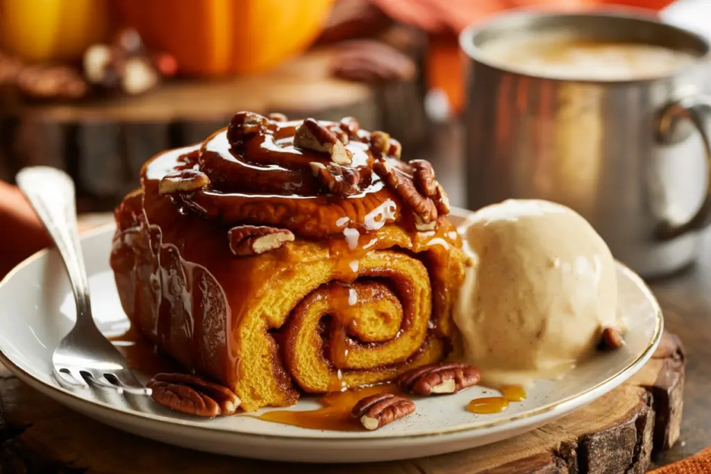 Pumpkin Caramel Sticky Buns Recipe 10 Pumpkin caramel sticky buns served warm