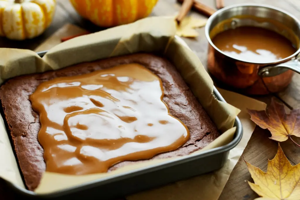  freshly baked brownie and covered with thick caramel topping