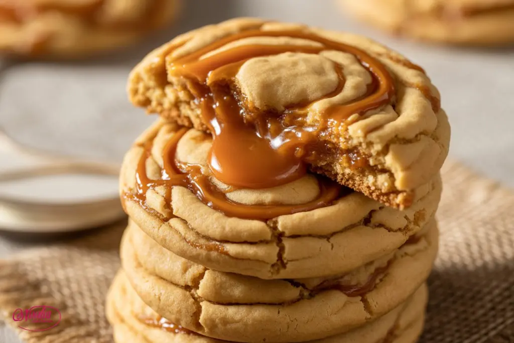 stack of caramel swirled cookies 