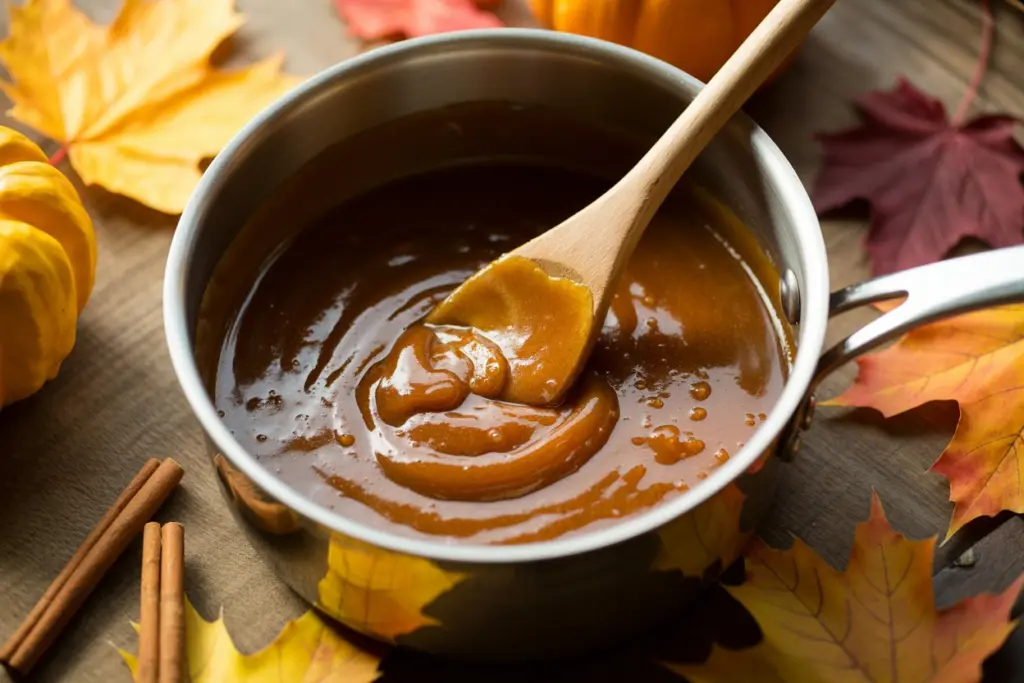  saucepan of thick caramel sauce