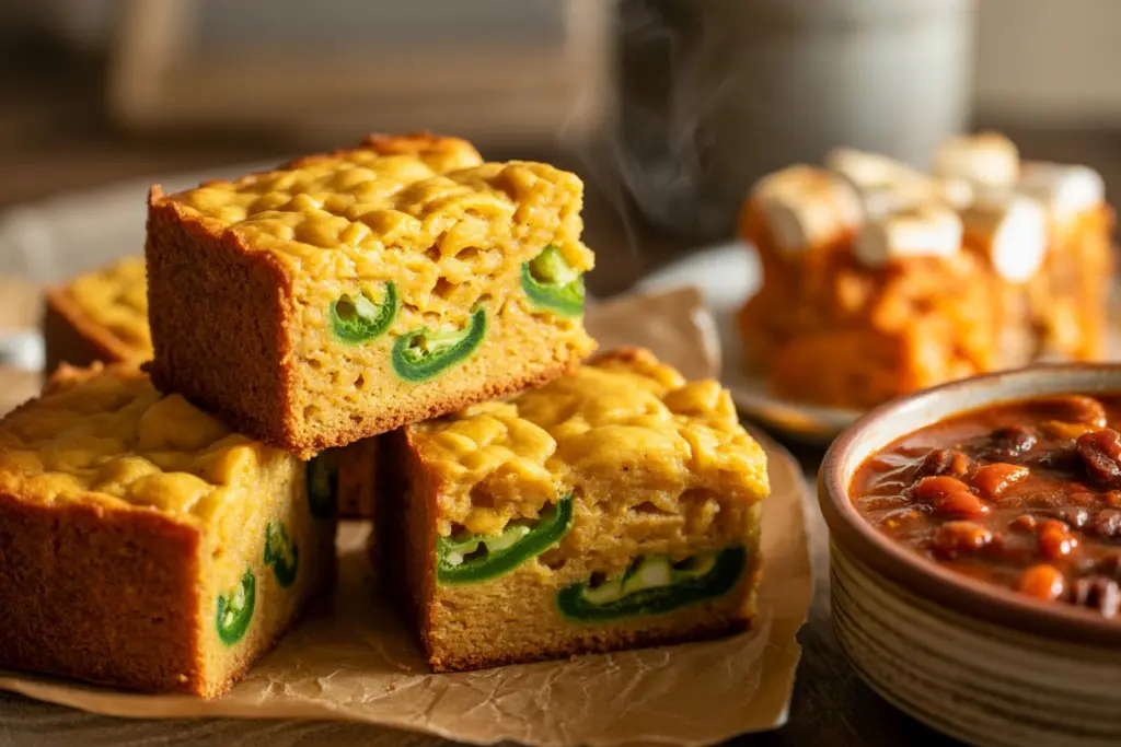 Slices of jalapeño cornbread