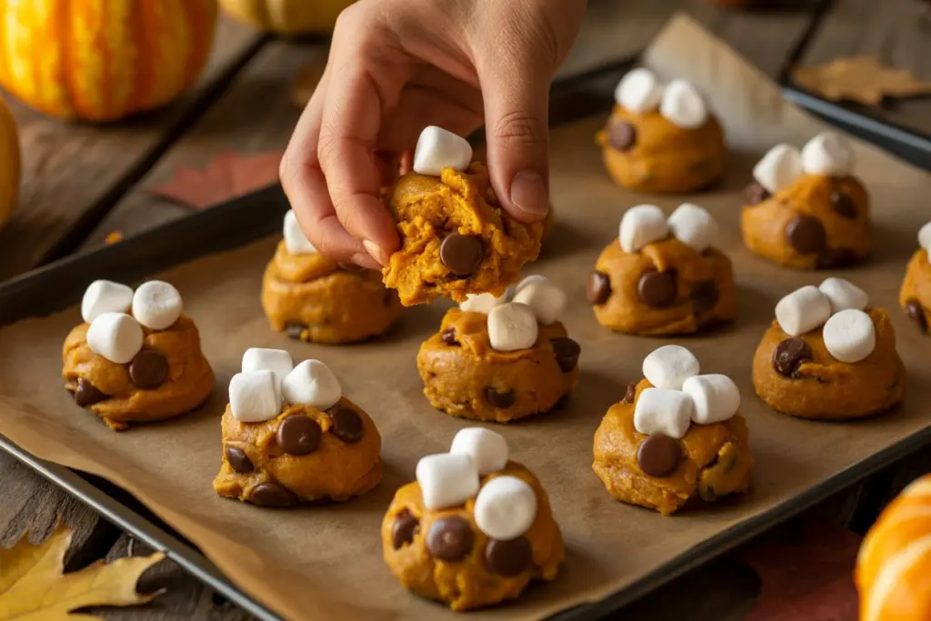 Pumpkin S'mores Cookies Recipe 6 Scooping pumpkin s'mores cookie dough