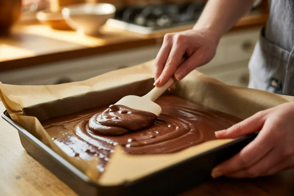 Chocolate Pumpkin Cheesecake Bars Recipe 5 Pressing chocolate base into pan