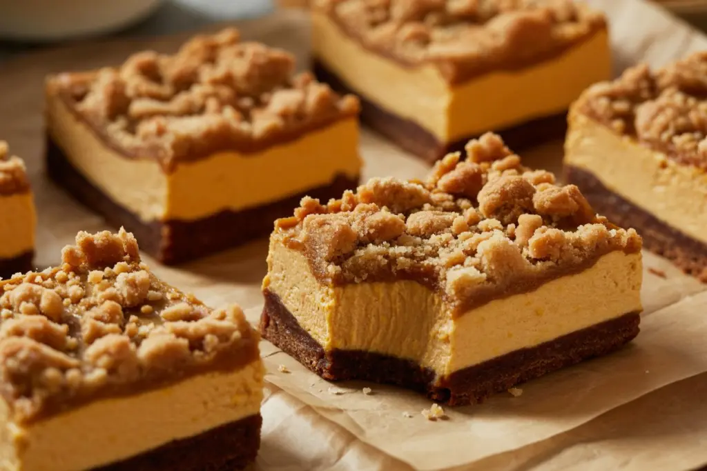 Chocolate Pumpkin Cheesecake Bars Recipe 8 Sliced chocolate pumpkin cheesecake bars