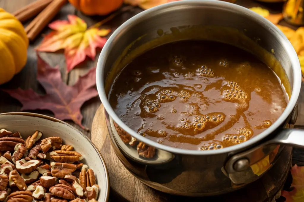 Pumpkin Caramel Sticky Buns Recipe 7 Caramel sauce In a saucepan
