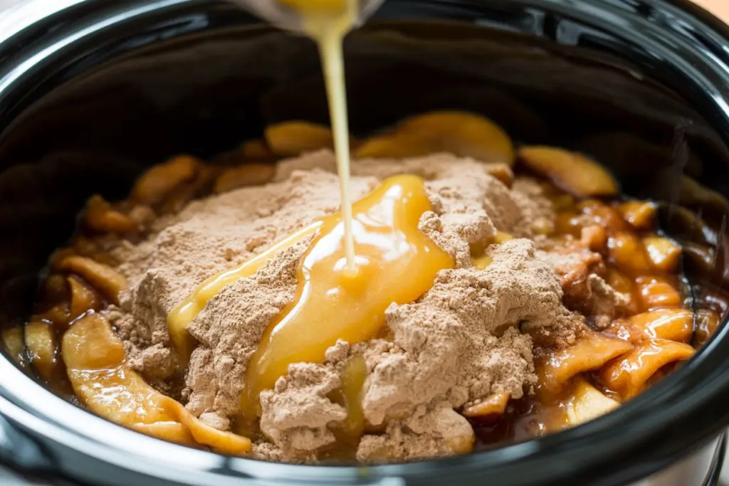 3 Ingredient Apple Cobbler in Slow Cooker 5 how to layer slow cooker apple cobbler