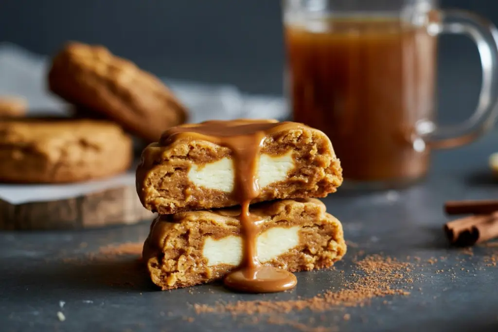 Pumpkin cheesecake cookies with cheesecake filling revealed