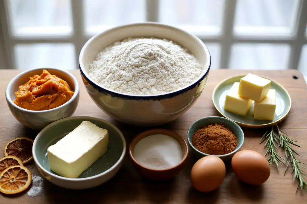 Pumpkin cheesecake cookie ingredients on counter