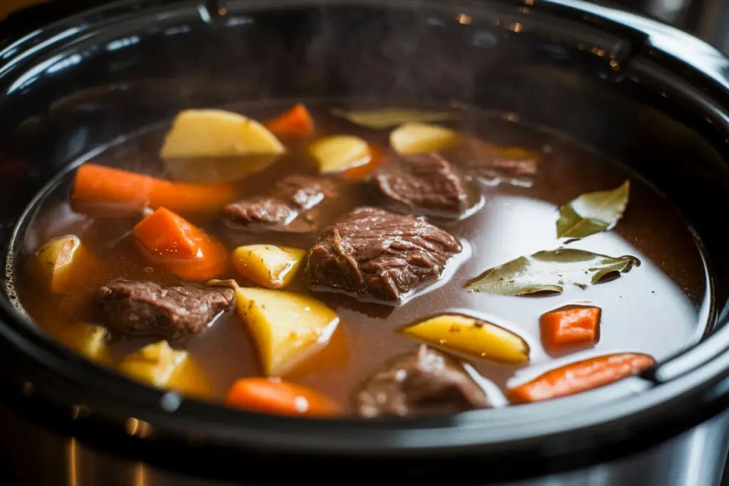 Slow Cooker Beef Stew 6 Crock pot beef stew cooking