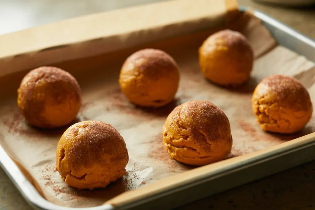 Pumpkin cheesecake cookies rolled in cinnamon sugar