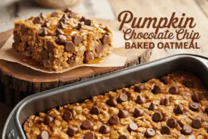 Pumpkin Chocolate Chip Baked Oatmeal (Gluten-Free, Healthy Breakfast Bars)