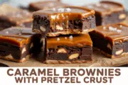 Caramel Brownies with Pretzel Bottom