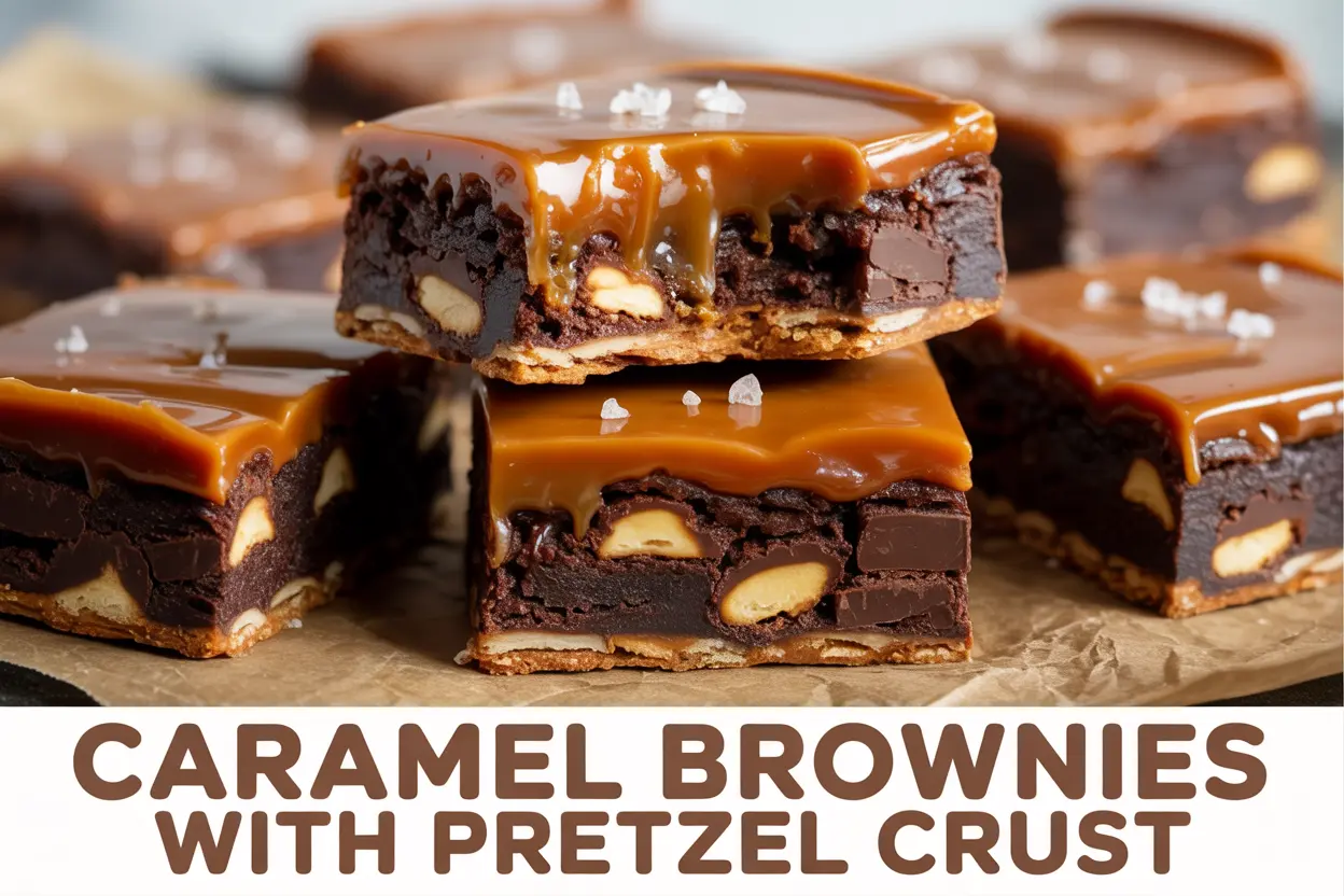 Caramel Brownies with Pretzel Bottom