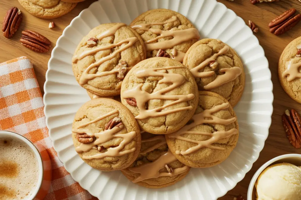 Maple cookies served with coffee in autumn setting