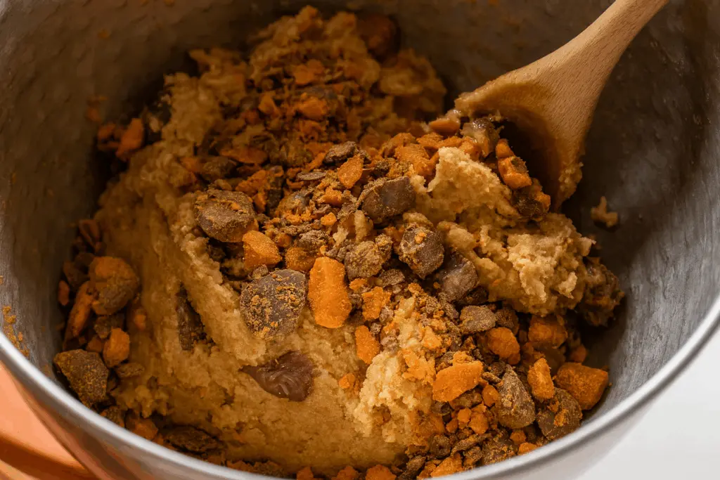 Peanut Butter Butterfinger Cookies Recipe 6 Cookie dough with chopped Butterfinger pieces