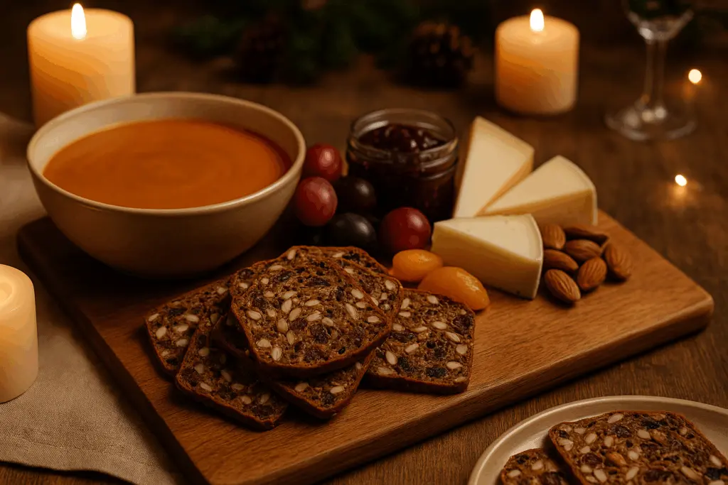 Serve pecan cranberry crackers with tomato soup