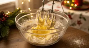 In glass bowl, beat butter and sugar together until light and fluffy