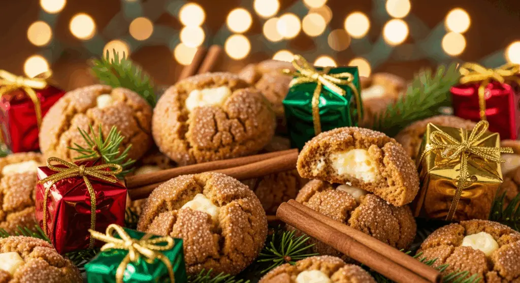 Gingerbread Cheesecake Cookies Recipe 16 Gingerbread Cheesecake Cookies on holiday plate