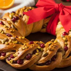 Printable recipe card for Pistachio Cranberry Wreath Bread.