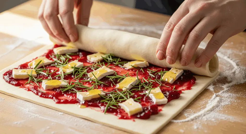 Cranberry Brie Pinwheels Appetizers 5 Rolling Cranberry Brie Pinwheels step-by-step