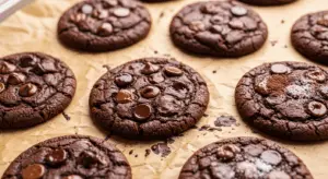 freshly baked fudgy double chocolate chip cookies
