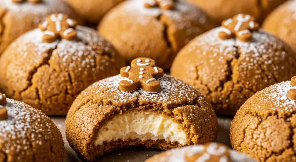 Gingerbread Cheesecake Cookies Recipe 14 Gingerbread Cheesecake Cookies served on holiday tray