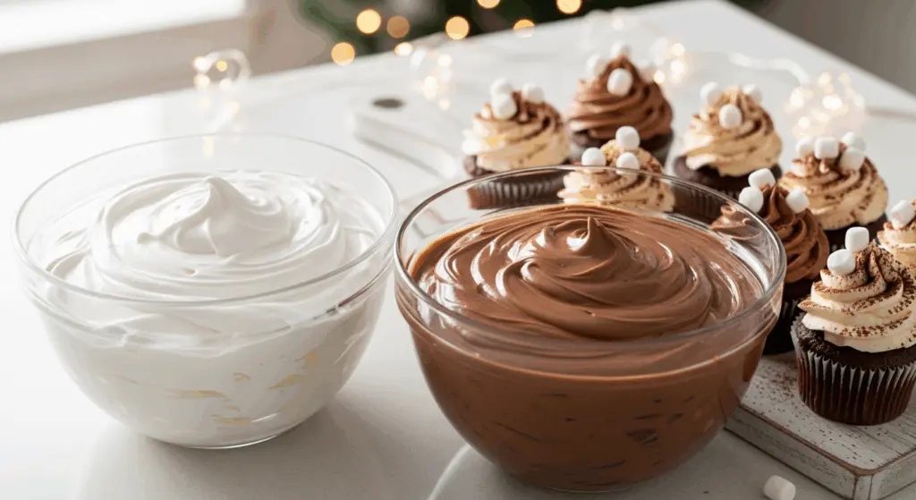 Hot Chocolate Cupcakes Recipe 6 decorated hot chocolate cupcakes