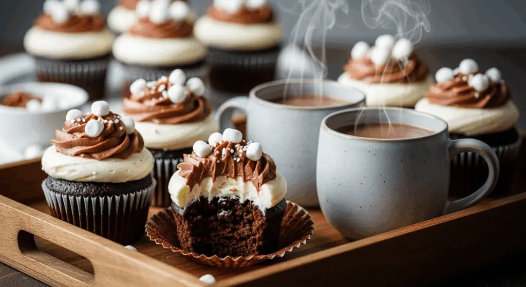 Hot Chocolate Cupcakes Recipe 8 decorated hot chocolate cupcakes ready to serve