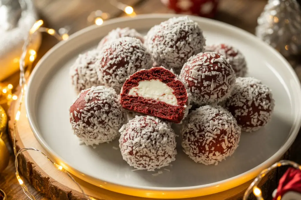 Red Velvet Snowball Christmas cookies