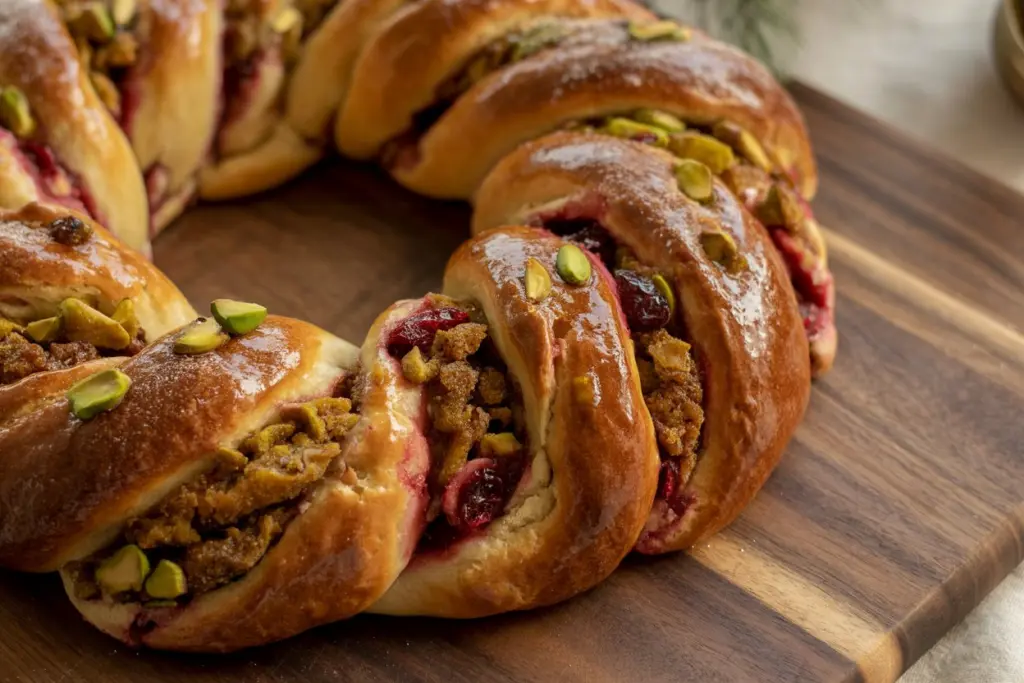 serving-pistachio-cranberry-wreath-bread