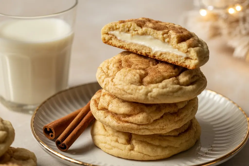 Served churro cheesecake cookie broken open