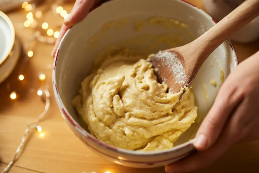 Mixing dough for Raspberry Almond Snowball Cookies