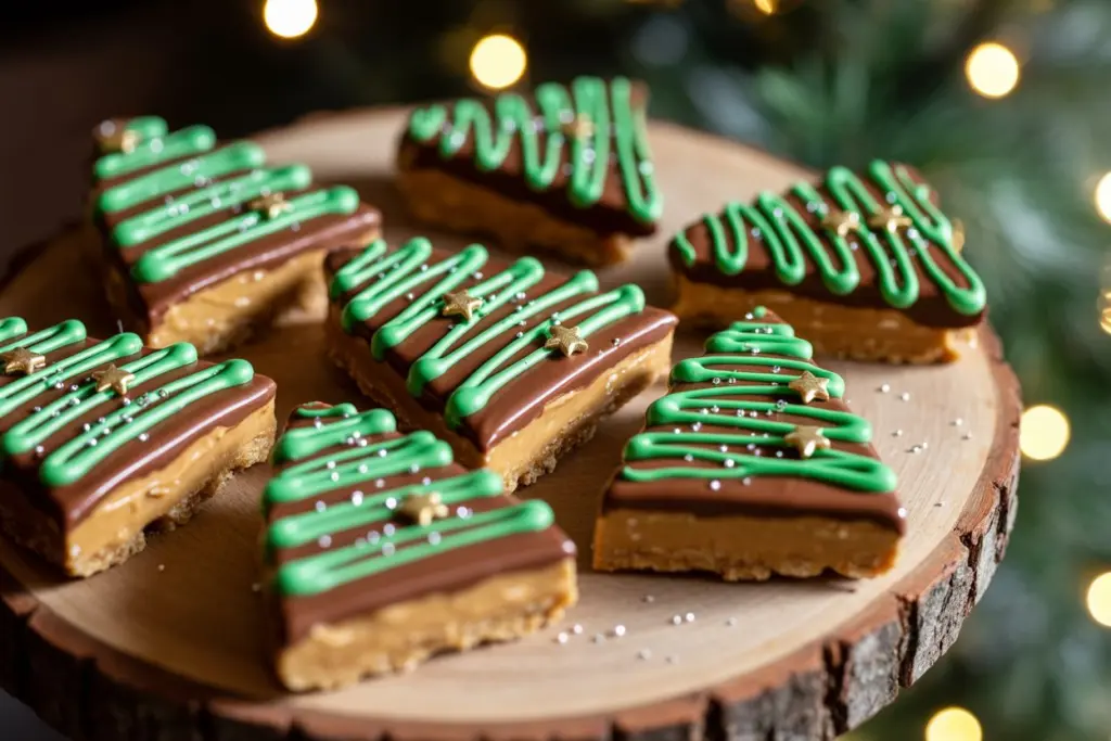 peanut-butter-no-bake-bars-christmas-tree-treats