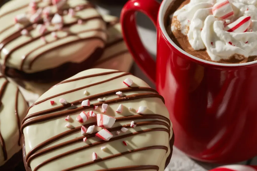 A cozy holiday presentation of peppermint bark cookies for family gatherings.