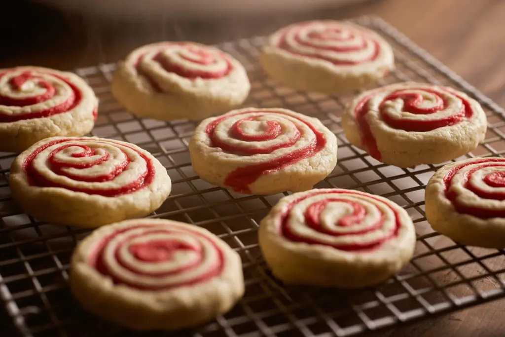 swirl peppermint cookies on holiday tableswirl peppermint cookies on holiday table