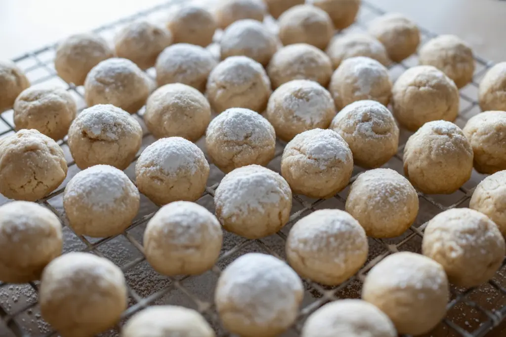 A close view of Raspberry Almond Snowball Cookies 