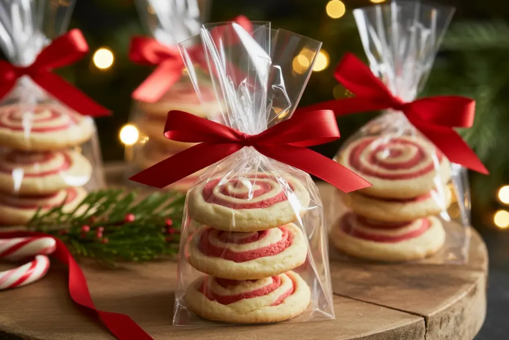 swirl peppermint cookies on holiday table