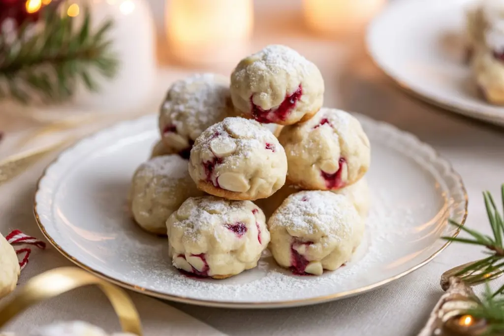 Served Raspberry Almond Snowball Cookies